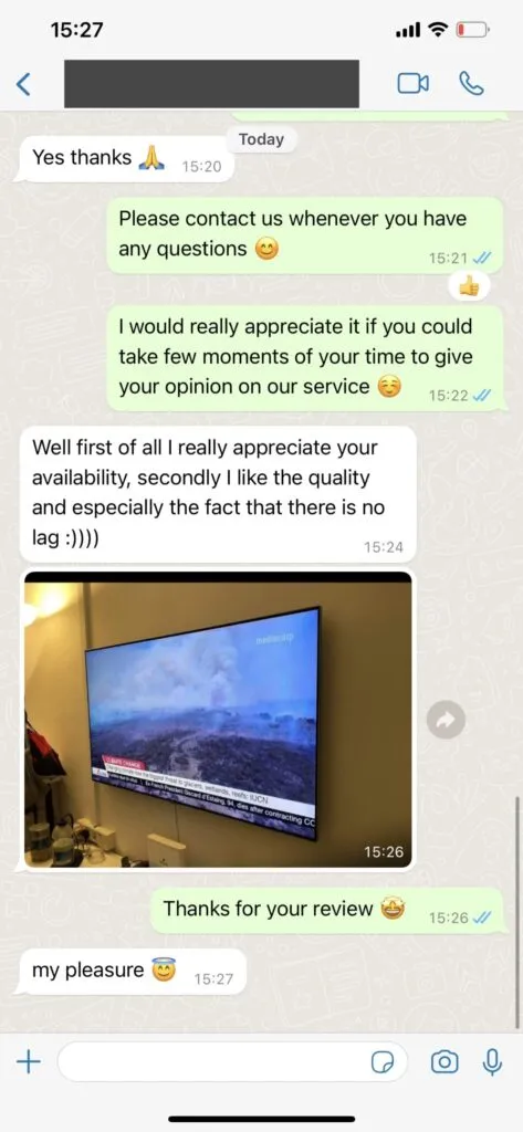 Lemo IPTV WhatsApp support conversation example image 2