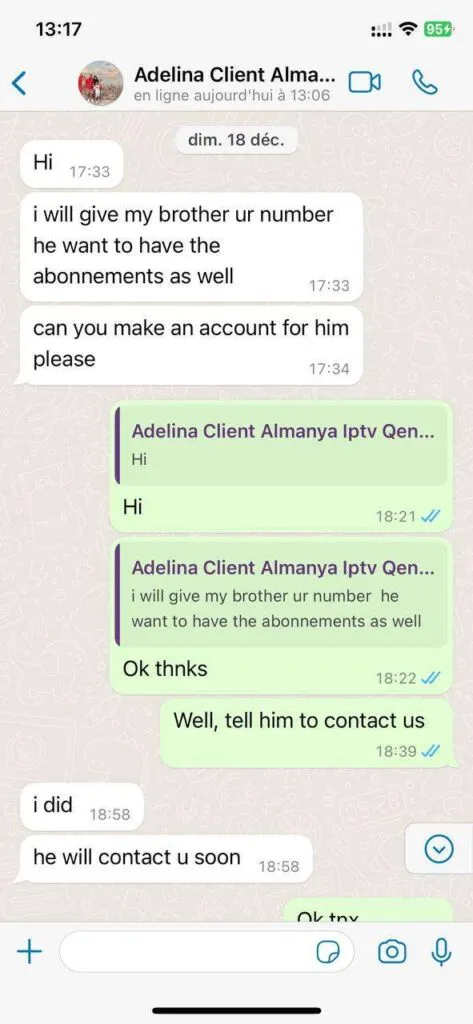 Lemo IPTV WhatsApp support conversation example image 4